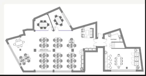 Floor plan of full time office workspace in 1 Curtain Road