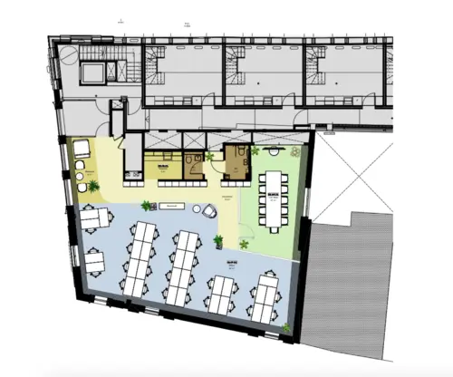 Floor plan of full time office workspace in 58 Wardour St