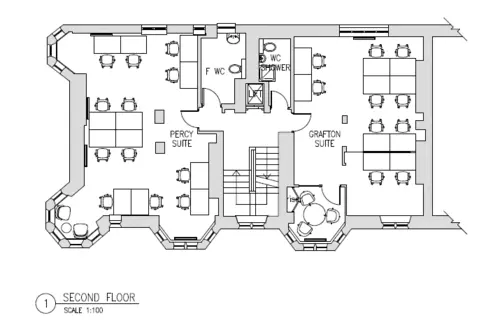 Floor plan of full time office workspace in Boutique Workplaces Audley House