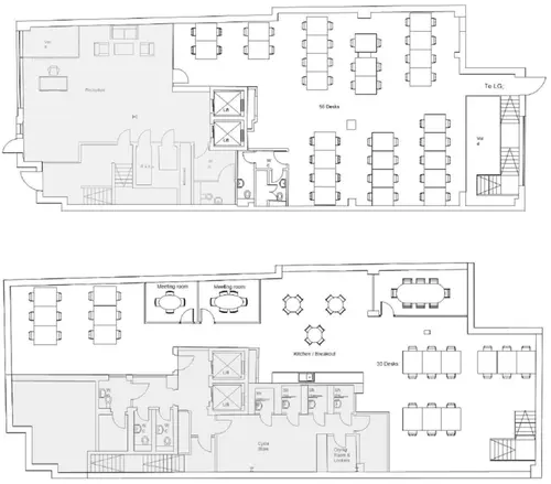 Floor plan of full time office workspace in 10 Alie Street
