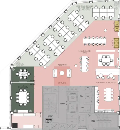 Floor plan of full time office workspace in Knotel 2 Leonard Circus