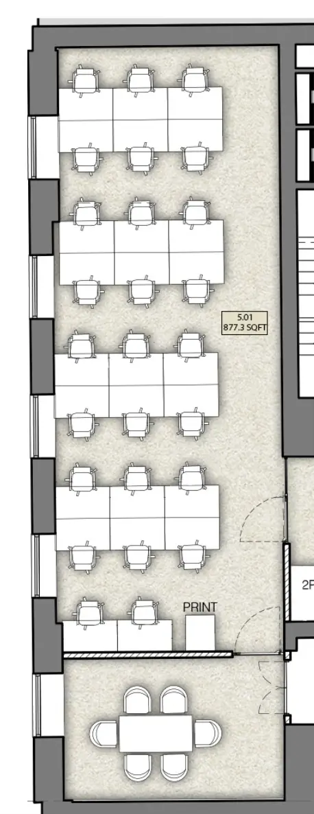 Floor plan of full time office workspace in 76 Portland Place