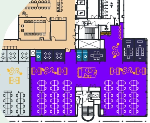 Floor plan of full time office workspace in 1 Finsbury Avenue