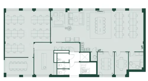 Floor plan of full time office workspace in Peoples Mission Hall 