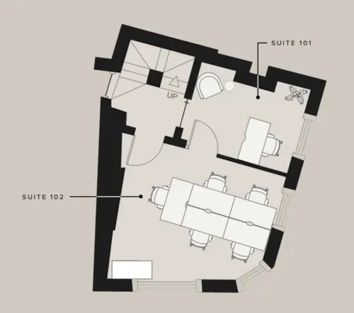 Floor plan of full time office workspace in 42 Tavistock Street