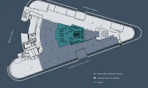 Floor plan of full time office workspace in 30 Cannon Street