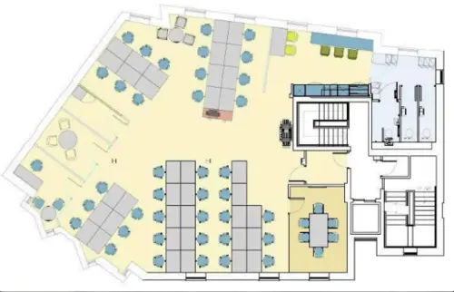 Floor plan of full time office workspace in Trident House, 46 48 Webber Street