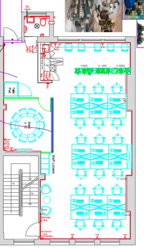 Floor plan of full time office workspace in 75 Newman Street