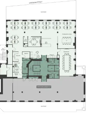 Floor plan of full time office workspace in 4 Matthew Parker Street
