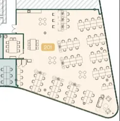 Floor plan of full time office workspace in X+Why Manchester 