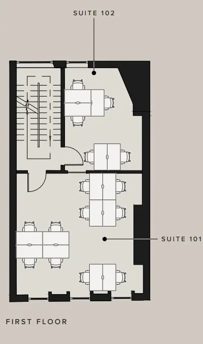 Floor plan of full time office workspace in 34 Tavistock Street