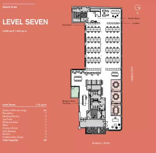 Floor plan of full time office workspace in 160 Old Street