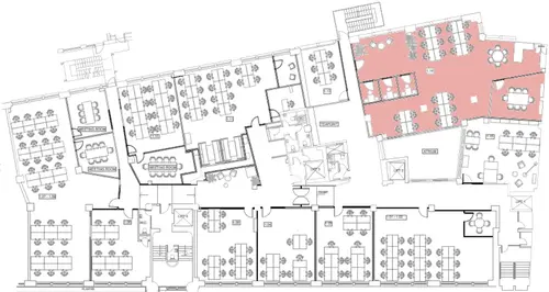 Floor plan of full time office workspace in Halkin Paris Gardens