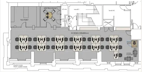 Floor plan of full time office workspace in Workplace+ Audrey House