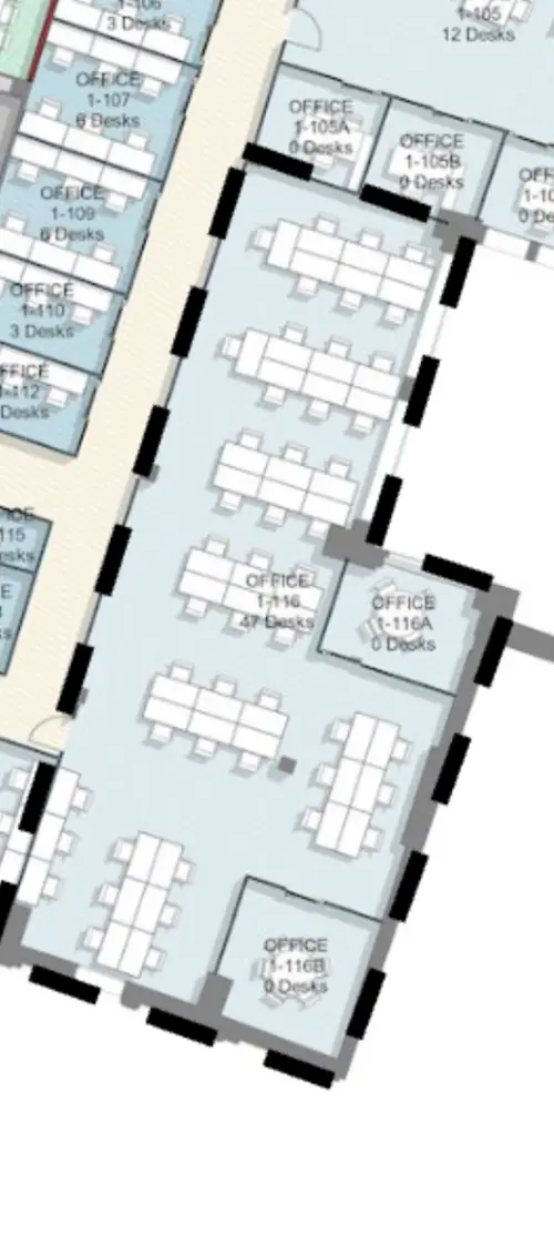 Floor plan of full time office workspace in Aldwych House