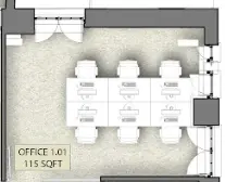 Floor plan of full time office workspace in Riley Studios