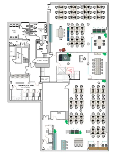 Floor plan of full time office workspace in Unity Marylebone
