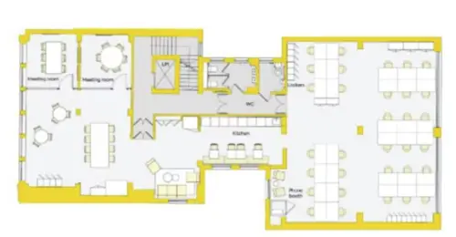 Floor plan of full time office workspace in 31 Alfred Place