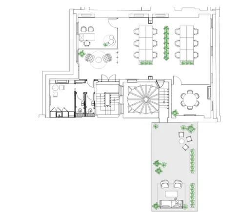 Floor plan of full time office workspace in 25 Bruton Street