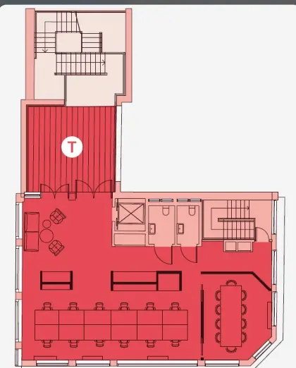 Floor plan of full time office workspace in Great Suffolk Yard, 127-131 Great Suffolk Street